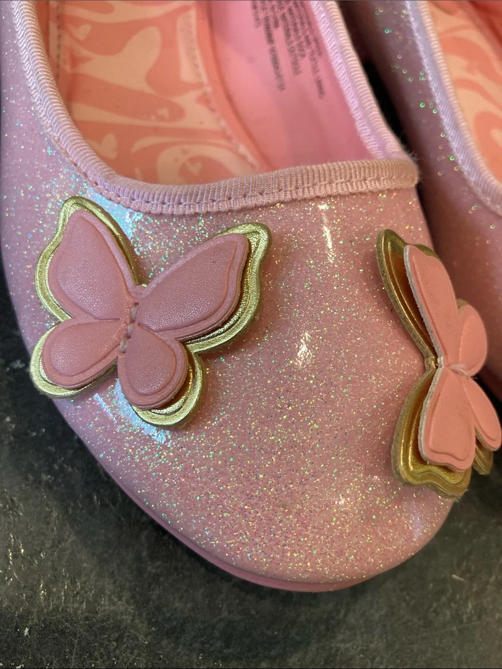 Girls Wicked pink gold sparkles slip on flats shoes size 2